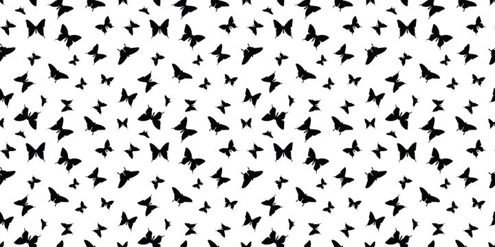 Black, white butterfly silhouette vector pattern background