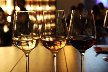 Wine tasting, wine glasses with sherry wine (typical of southern Spain)