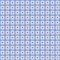 Blue Gingham Plaid Grid with Polka Dot Seamless Pattern Background