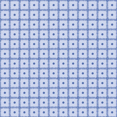Blue Gingham Plaid Grid with Polka Dot Seamless Pattern Background