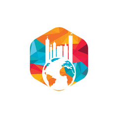 Globe city vector logo design concept. Globe and building logo design template.