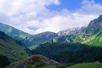 Fototapeta na wymiar Mountain valley in the Cherek-Balkarsky river gorge in the vicinity of Ushtulu