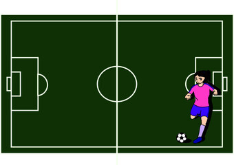 サッカーコートと女子選手