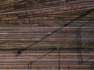 Aerial view of railroad track for freight trains