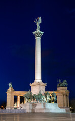 Fototapeta na wymiar Hungary, heroes square in Budapest against the background of the evening sky, night city lights