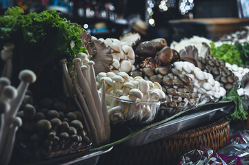 Mushrooms, Vegetables in Vietnam Street food.