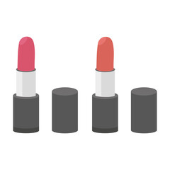 Obraz premium Two red and carrot lipsticks on a white background