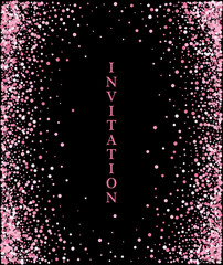 Pink gold glitter. Scatter bottom gradient with pink gold glitter on black background.