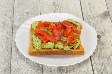 Toast with guacamole and salmon