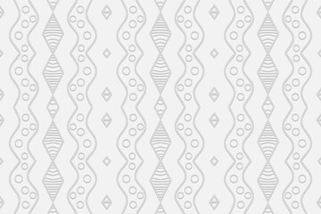 Volumetric convex white background. Ethnic African, Mexican, Native American style. 3D relief ornament. Geometric minimalist wallpaper for design and decor, textiles, presentations.