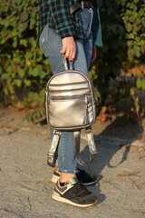 silver backpack