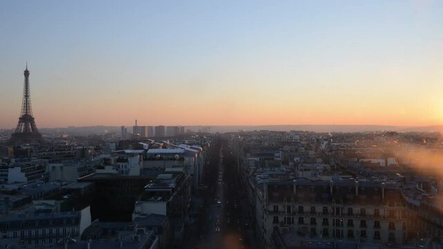 Timelapse image of sunset at Paris central cityscape, France.