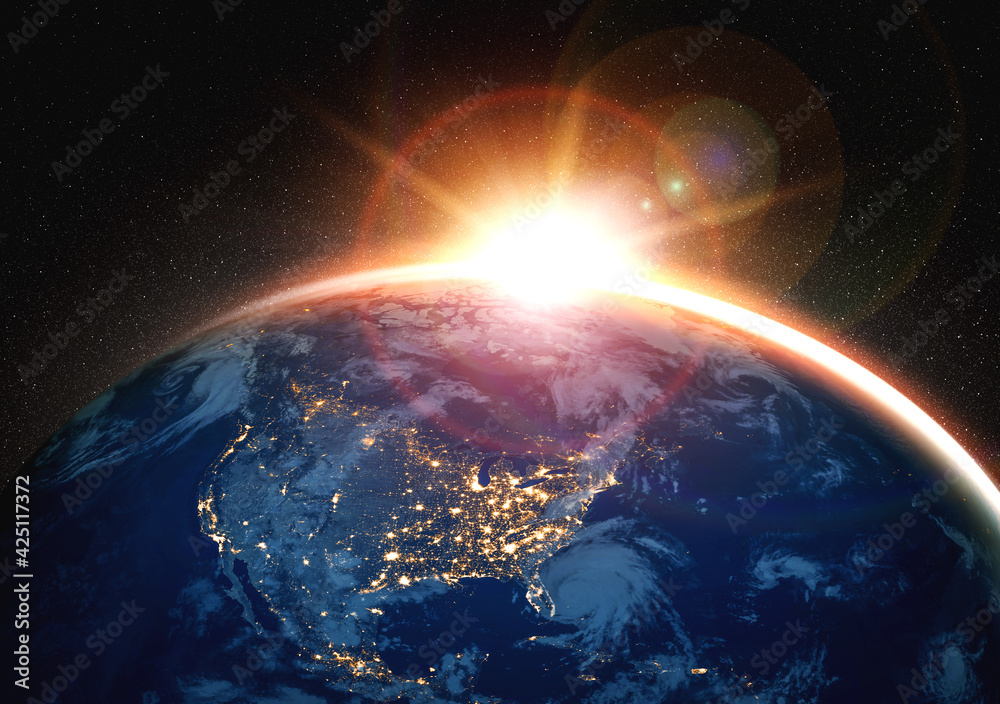 Sticker planet earth globe view from space showing realistic earth surface and world map as in outer space p