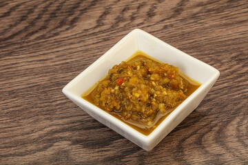 Green spicy sauce in the bowl