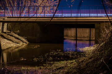 Bridge over the river at night.
