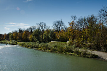 Isar river near Munich. A favorite resting place for the townspeople. Bavaria, Germany.