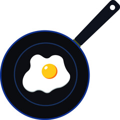 Fried egg on frying pan top view isolated on white background Vector Illustration. Fried eggs on modern frying pan, breakfast concept and food ingredients. 