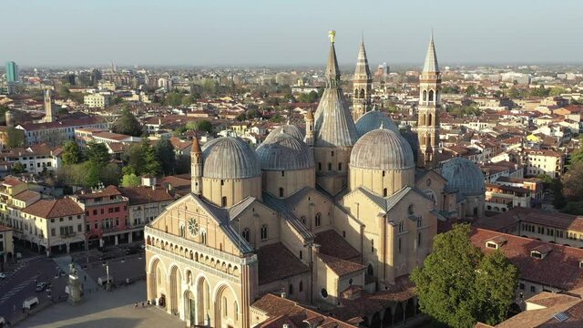 Padua, Veneto, Italy. Prato della Valle, the Abbey of Santa Giusta and the Basilica of Sant'Antonio.
Aerial shot with drone of the historic center of Padua