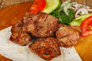 Grilled beef barbeque served vegetables