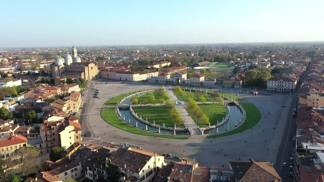 Padua, Veneto, Italy. Prato della Valle, the Abbey of Santa Giusta and the Basilica of Sant'Antonio.
Aerial shot with drone of the historic center of Padua