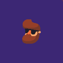 Pixel art character head of bad boy with huge beard and black sunglasses - 425120555
