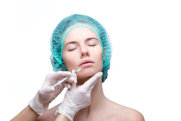 Portrait of young Caucasian woman getting cosmetic injection