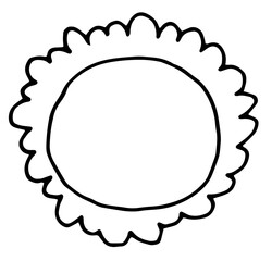 vector isolated round frame template with a wavy line around, drawing with a blank space inside for text black outline in doodle style on a white background for a design template for diaries, postcard