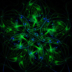 3d effect - abstract green blue fractal pattern