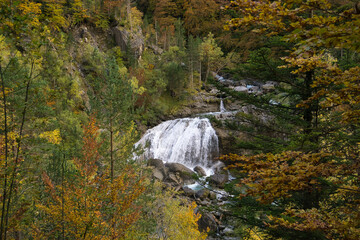 Arripas waterfall in the Ordesa y Monte Perdido National Park, in the Aragonese Pyrenees, located...