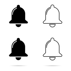 Set of bell alert icon isolated on white background, black alarm vector illustration symbol, ring web signal