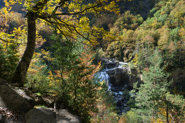Arripas waterfall in the Ordesa y Monte Perdido National Park, in the Aragonese Pyrenees, located...