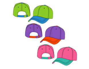 Customizable Fashion Baseball Cap Vector Illustration, Baseball Cap Hat OutLine Template, Vector Clip Art Template, Baseball Hat Outline Template, Fashion Hat Flats Sketch, Fashion Technical Flat Temp