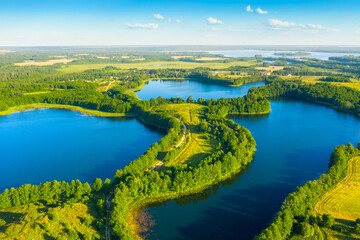 Fototapeta na wymiar Aerial view of lakes in Narachanski National Park, Belarus