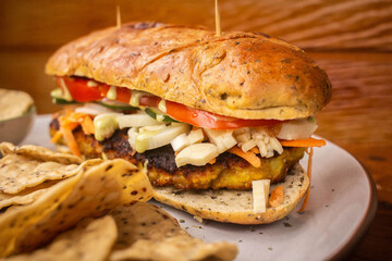 
delicious meat and vegetarian sandwich