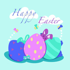 easter greeting card with eggs and rabbit