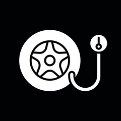 Obraz premium Tire pressure check white glyph icon. Car wash. Thin line customizable illustration. Contour symbol. Vector isolated outline drawing.