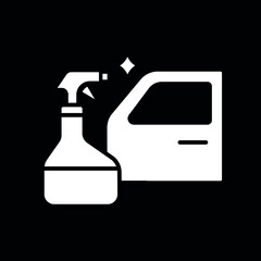 Cleaning of transport doors white glyph icon. Car wash. Thin line customizable illustration. Contour symbol. Vector isolated outline drawing.