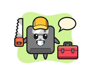 Illustration of floppy disk character as a woodworker