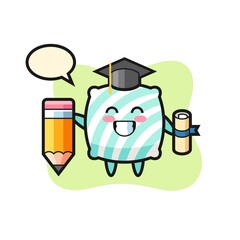 pillow illustration cartoon is graduation with a giant pencil