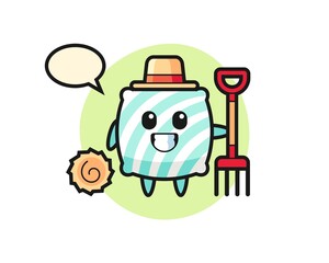 Mascot character of pillow as a farmer