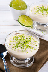 .Delicious lemon mousse. Refreshing and tasty dessert - Lime mousse. Copy space