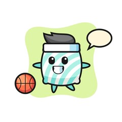 Illustration of pillow cartoon is playing basketball