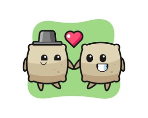 sack cartoon character couple with fall in love gesture