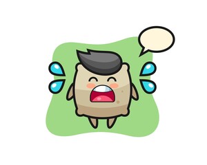 sack cartoon illustration with crying gesture