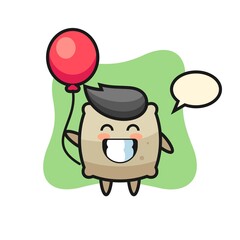 sack mascot illustration is playing balloon