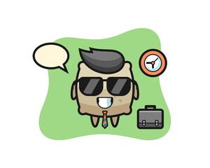 Cartoon mascot of sack as a businessman