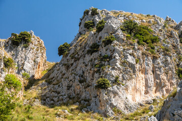 View of Rocca del Crasto near Alcara Li Fusi town in the Nebrodi Park, Sicily