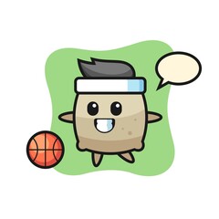 Illustration of sack cartoon is playing basketball