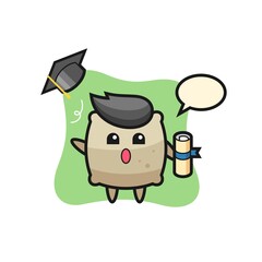 Illustration of sack cartoon throwing the hat at graduation