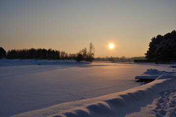 Winter sunset on the lake